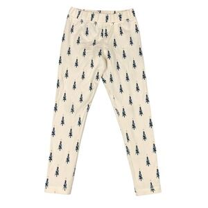 Hanna Andersson Christmas Tree Print Cotton Leggings Kids 120 US 6-7 Cream